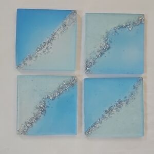 Hand Crafted Sky Blue and Silver Coasters